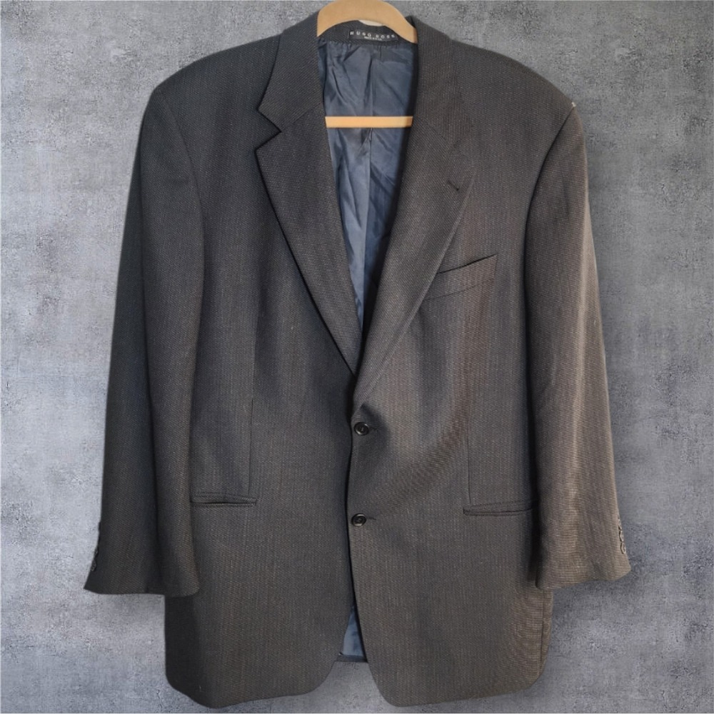 Hugo Boss Blazer Mens 46R Gray Wool Two Button Made in USA Business Casual Coat